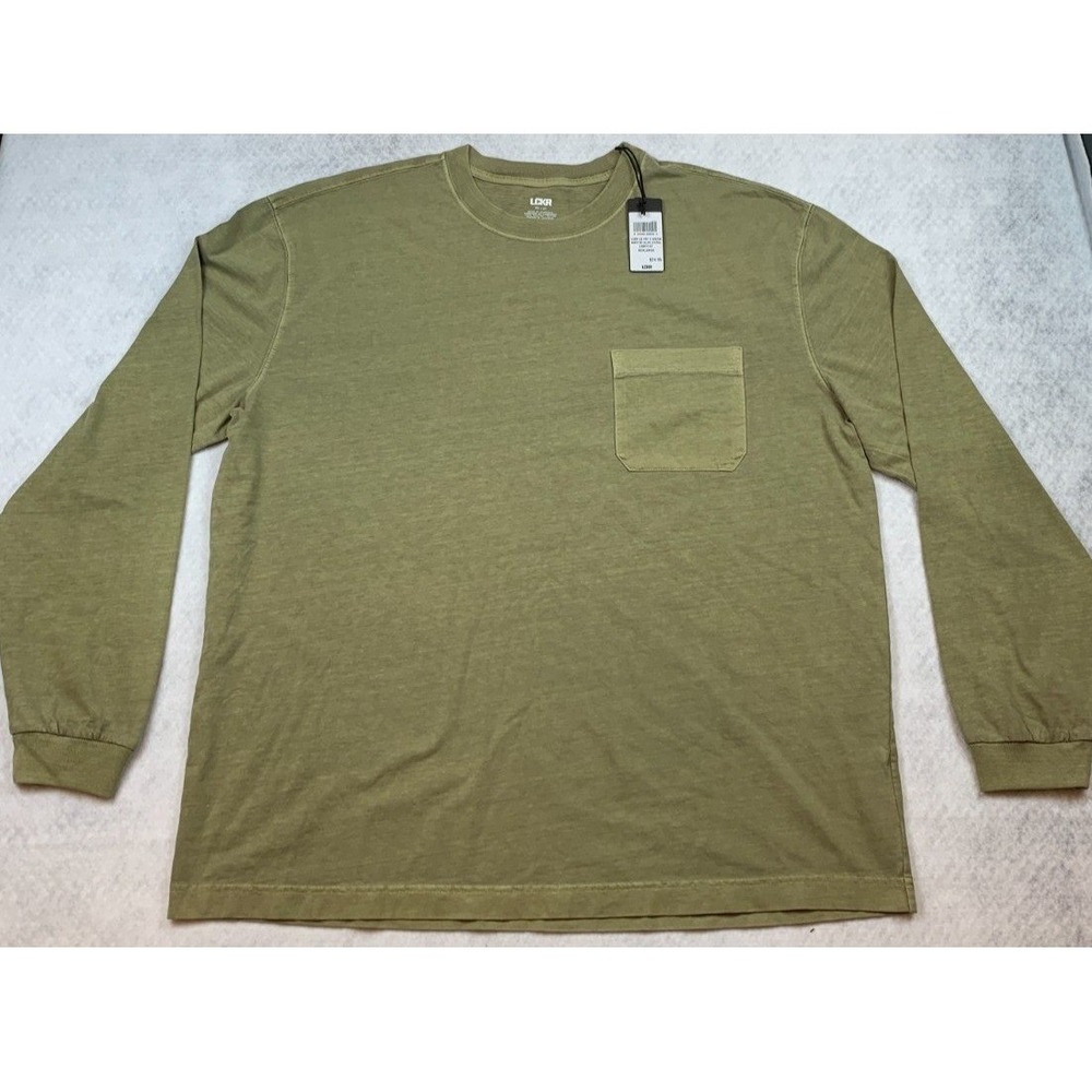 LCKR Men's 3XL Olive Green Pocket Cotton Crew Neck Long Sleeve T Shirt NWT